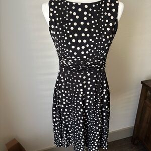 Jessica Howard Black & White Polka Dot Mini Dress Fit & Flare Ruched Waist